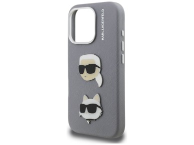 Karl Lagerfeld FW Grained Karl & Choupette Heads Pins Case for iPhone 16 Pro - Gray Karl Lagerfeld FW Grained Karl & Choupette Heads Pins Case for iPhone 16 Pro - Gray