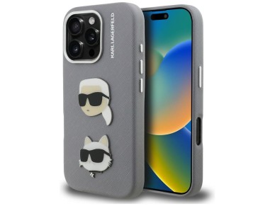 Karl Lagerfeld FW Grained Karl & Choupette Heads Pins Case for iPhone 16 Pro - Gray Karl Lagerfeld FW Grained Karl & Choupette Heads Pins Case for iPhone 16 Pro - Gray