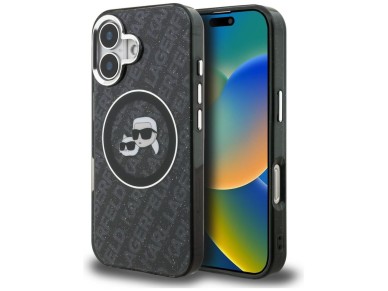 Karl Lagerfeld IML Glitter Karl & Choupette Heads Logo MagSafe Case for iPhone 16 - Black Karl Lagerfeld IML Glitter Karl & Choupette Heads Logo MagSafe Case for iPhone 16 - Black