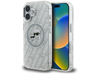 Karl Lagerfeld IML Glitter Karl & Choupette Heads Logo MagSafe iPhone 16 Case - Gray Karl Lagerfeld IML Glitter Karl & Choupette Heads Logo MagSafe iPhone 16 Case - Gray