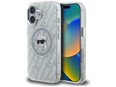Capa MagSafe Karl Lagerfeld IML com o logotipo da cabeça de Karl para iPhone 16 - Cinza Capa MagSafe Karl Lagerfeld IML com o logotipo da cabeça de Karl para iPhone 16 - Cinza