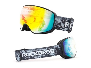 Rockbros SP284 Kids Ski Goggles Anti-Fog with UV Filter Gray Lens with Red Mirror - Black