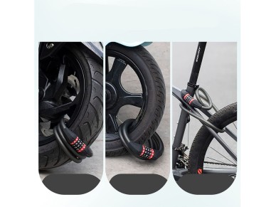 Rockbros RKS507 bicycle lock with 5-digit code, steel cable, 180 cm - black Rockbros RKS507 bicycle lock with 5-digit code, steel cable, 180 cm - black