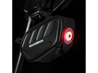 Bolsa para sill�n de bicicleta Rockbros C61 con luz trasera inteligente de 0,45 L - Negra
