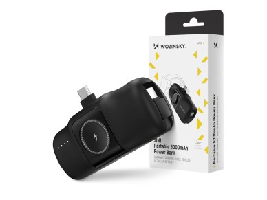 Mini Power Bank Wozinsky WF16-YCS 5000mAh 15W USB-C com Cabo USB-C Integrado e Carregador para Apple Mini Power Bank Wozinsky WF16-YCS 5000mAh 15W USB-C com Cabo USB-C Integrado e Carregador para Apple