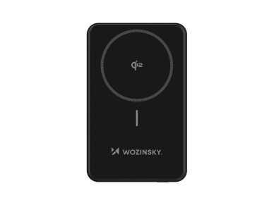 Powerbank Wozinsky WLWP-10KA0Y3S 22.5W PD Qi2 10000 mAh, com suporte, 1x USB-A, 1x USB-C - preto