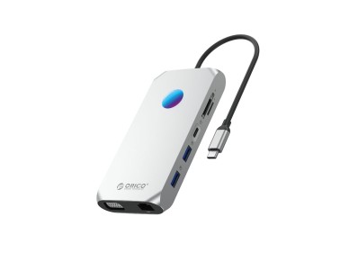 Esta��o de acoplamento Orico XCR 12 em 1 RGB USB-C: 3 portas USB-A 3.1, 1 porta USB-A 2.0, 1 porta U