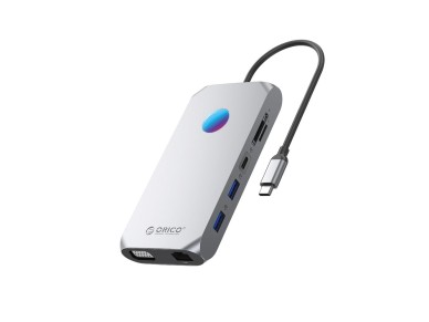 Estaci�n de acoplamiento Orico XCR 12 en 1 RGB USB-C: 3 puertos USB-A 3.1, 1 puerto USB-A 2.0, 1 pue