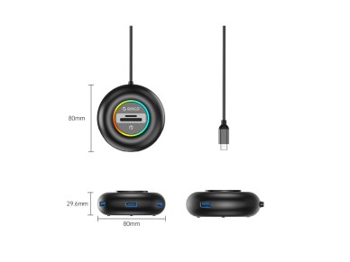 Orico YXR5-C3 RGB USB Hub 4-Port USB-A 3.0 with SD and microSD Reader 1.8m - Black