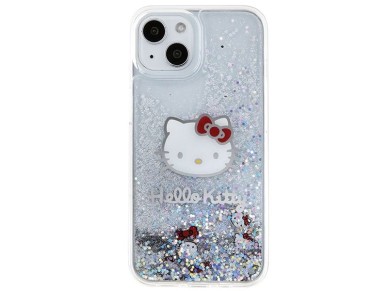 Hello Kitty Liquid Glitter Charms Kitty Head case for iPhone 15 - silver Hello Kitty Liquid Glitter Charms Kitty Head case for iPhone 15 - silver