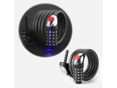 Candado para bicicleta Rockbros RKS531 con código de 5 dígitos, cable de acero, 120 cm, con iluminac Candado para bicicleta Rockbros RKS531 con código de 5 dígitos, cable de acero, 120 cm, con iluminac