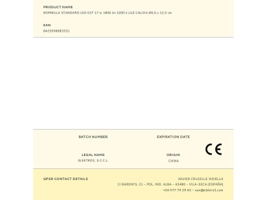 Standard led bulb e27 17w 1800lm 3200k warm light ø6,5x12,5cm edm Standard led bulb e27 17w 1800lm 3200k warm light ø6,5x12,5cm edm