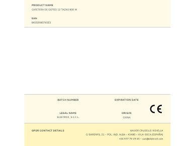 M�quina de caf� de filtro 12 ch�venas 800w edm
