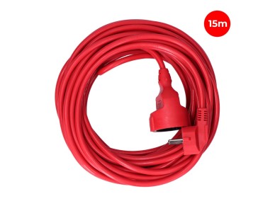 Extender with 1 2p+e socket, 16a 250v~ 15 m cable h05vv-f 3g1.5mm� red
