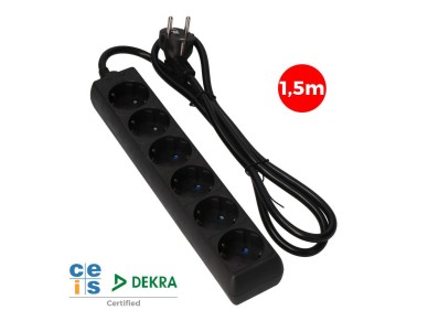 Multiple base, 6 schuko 2p+e sockets, 1,5 m cable h05vv-f 3g1,5 mm� 16a 250v~ 3680 w, black