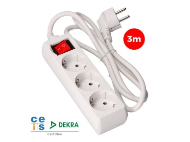 3-outlet multiple socket 2p+e with illuminated switch, 3m of h05vv-f 3g1,5 mm� cable, white