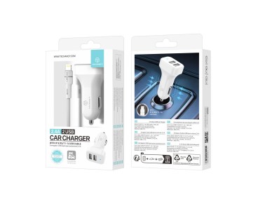 Cargador de coche Techancy TC6401 con doble puerto USB de 2,4 A y cable Lightning - Blanco