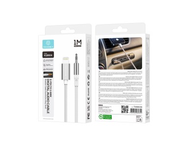 Techancy Cabo Audio Digital KQ2604 8-Pin para 3.5mm, 1M, Trancado, Compativel com Telemovel, Carro e