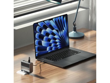 Cargador de pared Cuktech AD1404UEU de 140 W GaN con 3 puertos USB-C + USB-A y cable USB-C - Gris