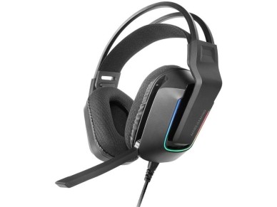 Fone de ouvido para jogos Mars Gaming MH-Strike com microfone / Conector de 3,5 mm / USB / Preto