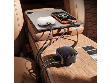 Carregador veicular Orico FC-66-1A2C de 66 W com cabo USB-C retrátil integrado - Preto Carregador veicular Orico FC-66-1A2C de 66 W com cabo USB-C retrátil integrado - Preto