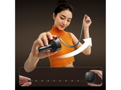 Carregador veicular Orico FC-66-1A2C de 66 W com cabo USB-C retrátil integrado - Preto Carregador veicular Orico FC-66-1A2C de 66 W com cabo USB-C retrátil integrado - Preto