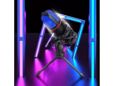 Wozinsky Studio Gaming USB Computer Microphone with RGB Stand - Black Wozinsky Studio Gaming USB Computer Microphone with RGB Stand - Black