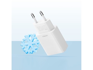 Cargador CUKTECH de 20 W con puerto USB tipo C y enchufe europeo, color blanco.