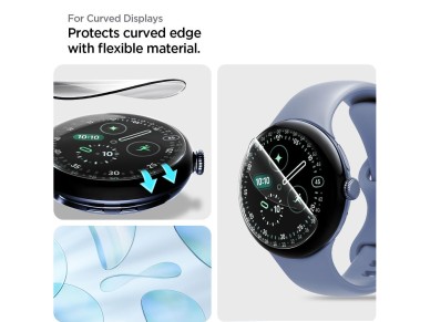 Spigen Elite Shield EZ Fit - Pacote com 2 películas de hidrogel para Google Pixel Watch 45 mm Spigen Elite Shield EZ Fit - Pacote com 2 películas de hidrogel para Google Pixel Watch 45 mm