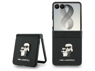 Capa Karl Lagerfeld Karl&Choupette Saffiano Pins para Samsung Galaxy Z Flip 8 - Preta Capa Karl Lagerfeld Karl&Choupette Saffiano Pins para Samsung Galaxy Z Flip 8 - Preta