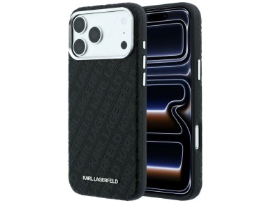 Karl Lagerfeld Grained Allover Logo Metal Elongated MagSafe Case for iPhone 17 Pro / 18 Pro - Black Karl Lagerfeld Grained Allover Logo Metal Elongated MagSafe Case for iPhone 17 Pro / 18 Pro - Black