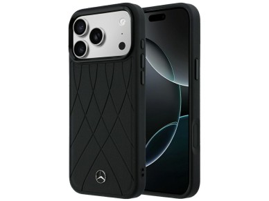 Capa MagSafe Mercedes em couro com linhas cruzadas para iPhone 17 Pro Max / 18 Pro Max - Preta Capa MagSafe Mercedes em couro com linhas cruzadas para iPhone 17 Pro Max / 18 Pro Max - Preta