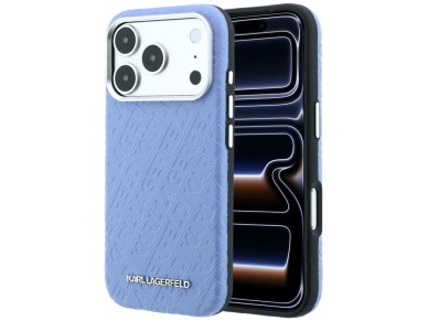 Karl Lagerfeld Grained Allover Logo Metal Elongated MagSafe Case for iPhone 17 Pro / 18 Pro - Blue