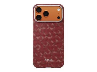 Capa PITAKA Ultra-Slim Monogram MagSafe para iPhone 17 Pro dourada e vermelha Capa PITAKA Ultra-Slim Monogram MagSafe para iPhone 17 Pro dourada e vermelha