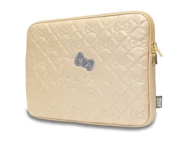 Capa Hello Kitty Zip PU acolchoada com la�os para laptop de 14" - dourada