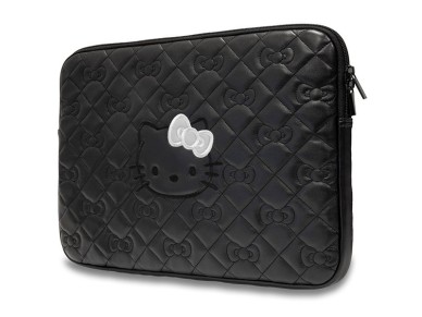 Capa Hello Kitty Zip PU acolchoada com la�os para laptop de 14" - preta