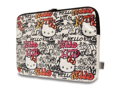 Capa Hello Kitty PU com logotipo met�lico para laptop de 14" - bege