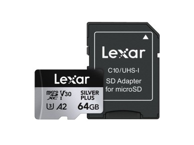 Tarjeta de cr�dito Lexar High-Performance Silver Plus microSDXC 64GB + adaptador