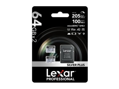 Tarjeta de cr�dito Lexar High-Performance Silver Plus microSDXC 64GB + adaptador