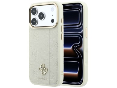 Capa Guess Stripe Peony 4G Logo MagSafe para iPhone 18 Pro / 17 Pro - Bege