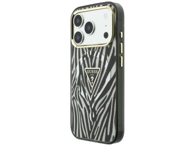 Guess IML Zebra Glitter Triangle Logo MagSafe Case for iPhone 18 Pro / 17 Pro - Silver