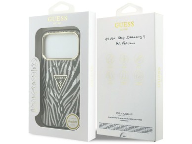Guess IML Zebra Glitter Triangle Logo MagSafe Case for iPhone 18 Pro / 17 Pro - Silver