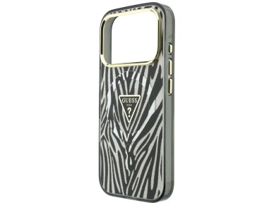 Guess IML Zebra Glitter Triangle Logo MagSafe Case for iPhone 18 Pro / 17 Pro - Silver