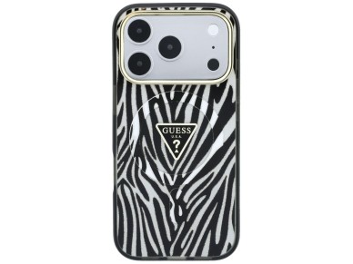 Guess IML Zebra Glitter Triangle Logo MagSafe Case for iPhone 18 Pro / 17 Pro - Silver