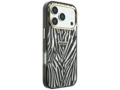 Guess IML Zebra Glitter Triangle Logo MagSafe Case for iPhone 18 Pro / 17 Pro - Silver