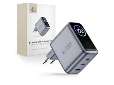 Tech-Protect PowerVision NC100W-GaN 3-Port PD 100W / QC3.0 Wall Charger - Dark Gray Tech-Protect PowerVision NC100W-GaN 3-Port PD 100W / QC3.0 Wall Charger - Dark Gray