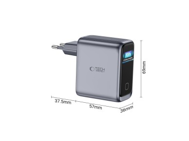 Tech-Protect PowerVision NC100W-GaN 3-Port PD 100W / QC3.0 Wall Charger - Dark Gray Tech-Protect PowerVision NC100W-GaN 3-Port PD 100W / QC3.0 Wall Charger - Dark Gray