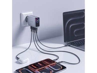 Carregador de parede Tech-Protect PowerVision NC140W-GaN de 4 portas PD 140W / QC3.0 - Cinza escuro Carregador de parede Tech-Protect PowerVision NC140W-GaN de 4 portas PD 140W / QC3.0 - Cinza escuro