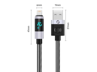 Cabo Orico LDA2L USB-A para Lightning 12W com visor LED 0,5m - Preto e Prata