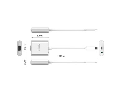 Orico PTAV USB-C - VGA adapter and 3.5 mm Full HD mini jack 0.15 m - silver Orico PTAV USB-C - VGA adapter and 3.5 mm Full HD mini jack 0.15 m - silver
